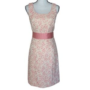 Ann Taylor Pink Cream Brocade Sleeveless Dress Bow Back Women’s Size 4